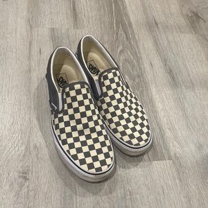 Grey Checkered Slip On Vans Size 12